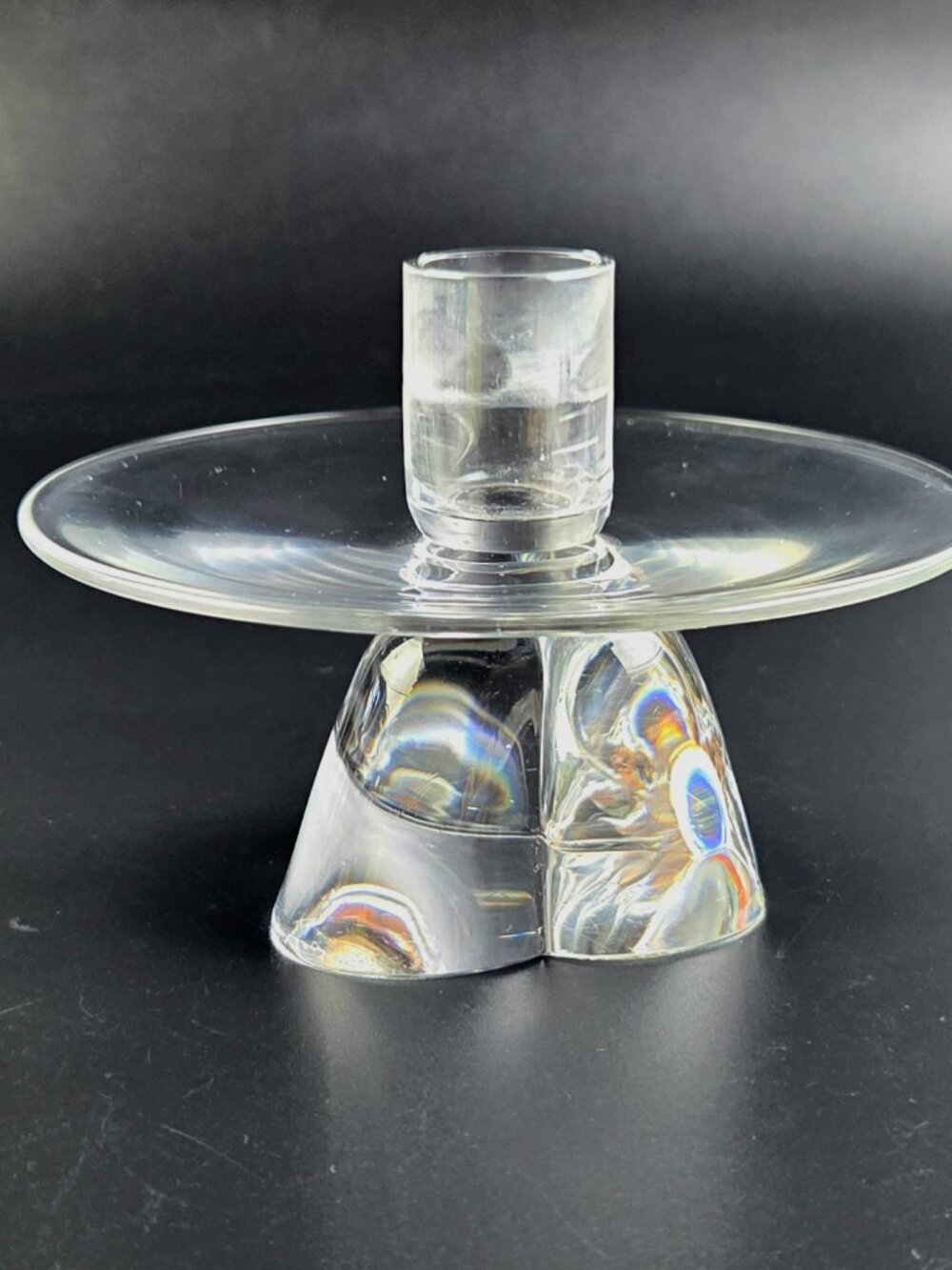 Vintage Steuben - Clear Crystal Low Candlestick Holder - USA